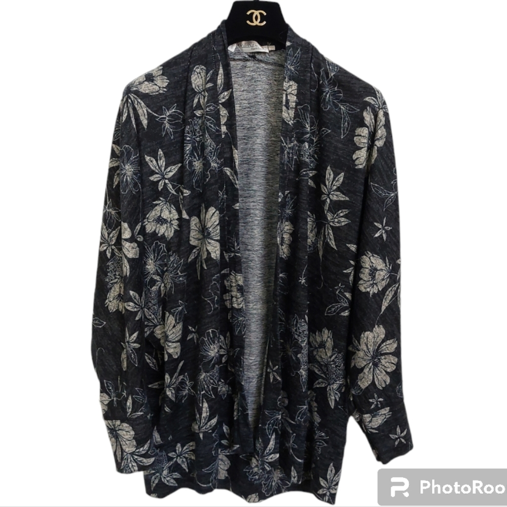Available by Angela Black Floral Cardigan- Size XL